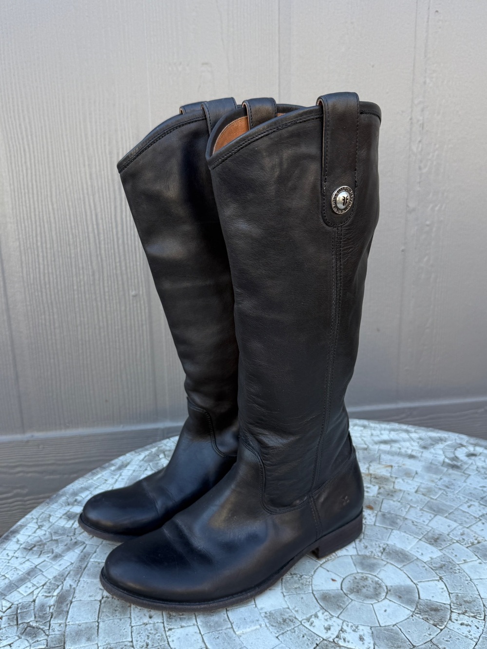 Women's Frye Melissa Button Riding Boots Black Leather Size 7.5